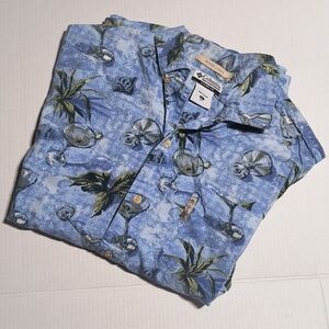 Columbia River Lodge Hawaiian Shirt Mens XL Cocktails Ocean Blues Button Up